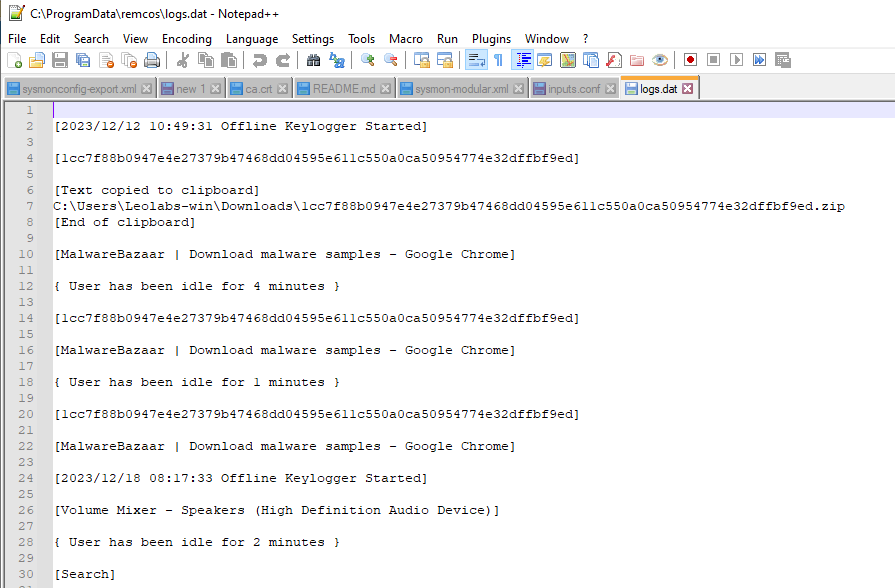 Forensic artifact review, screenshot 2